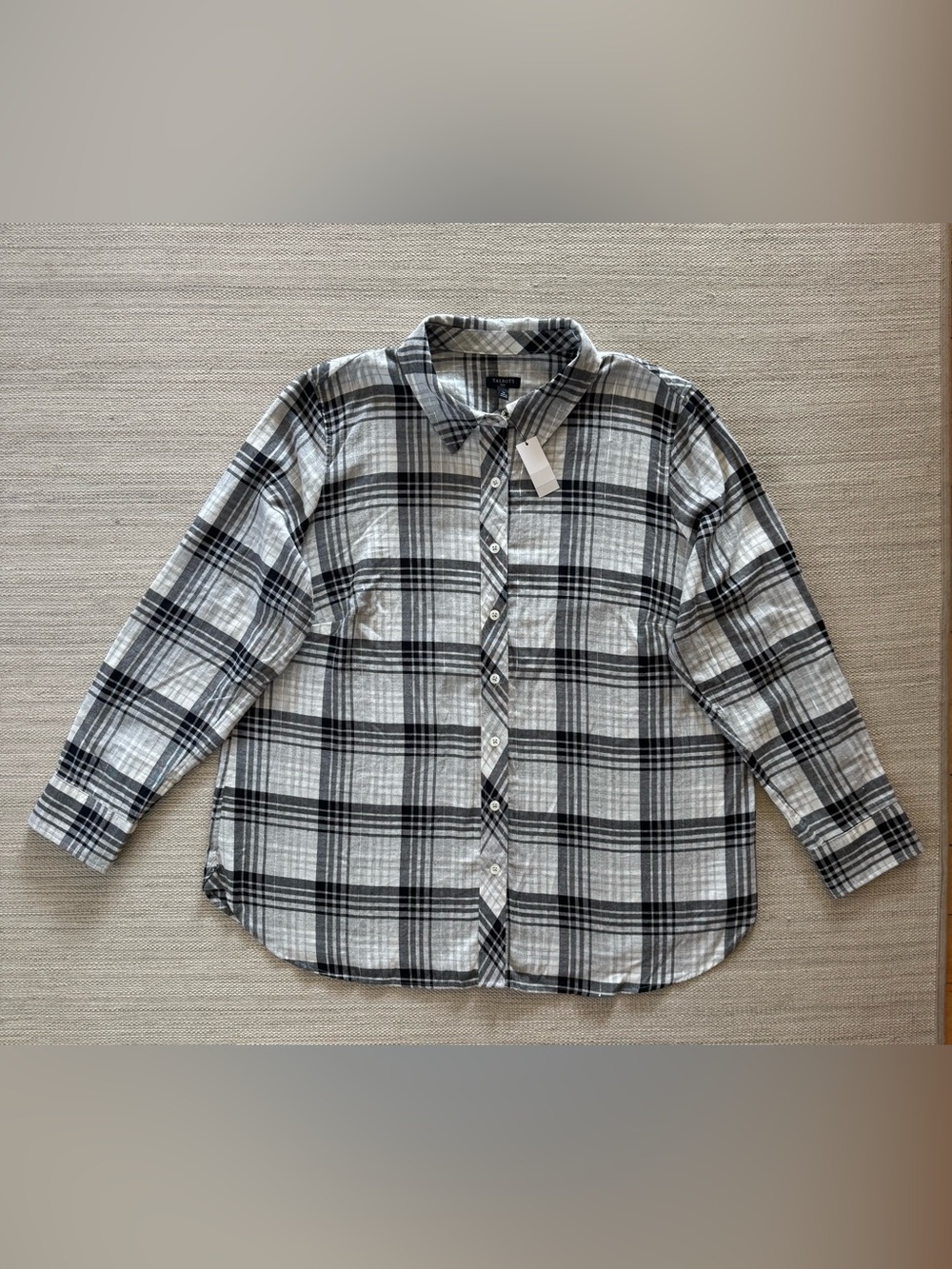 Talbots classic flannel black white plaid long sleeve button up shirt women’s 1X